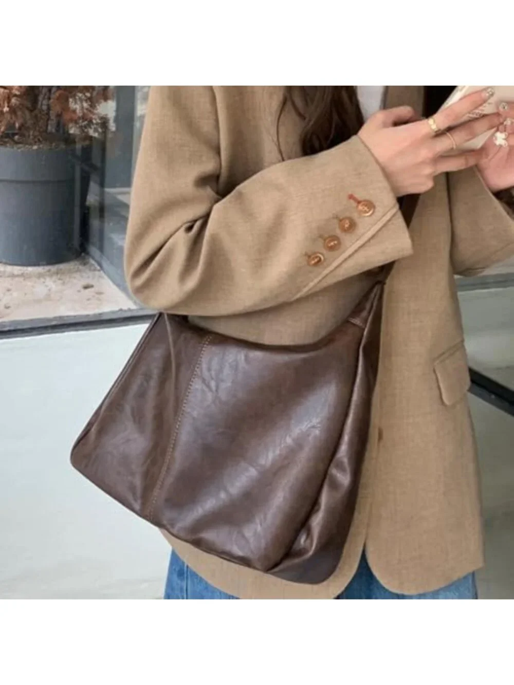 Stylish Brown Leather Hobo Bag for Women | Slouchy Everyday Purse with Zipper